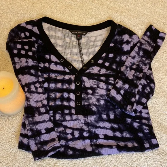 Rock & republic womens shirt tie-dye black purple snap button ribbed XS - Picture 6 of 16